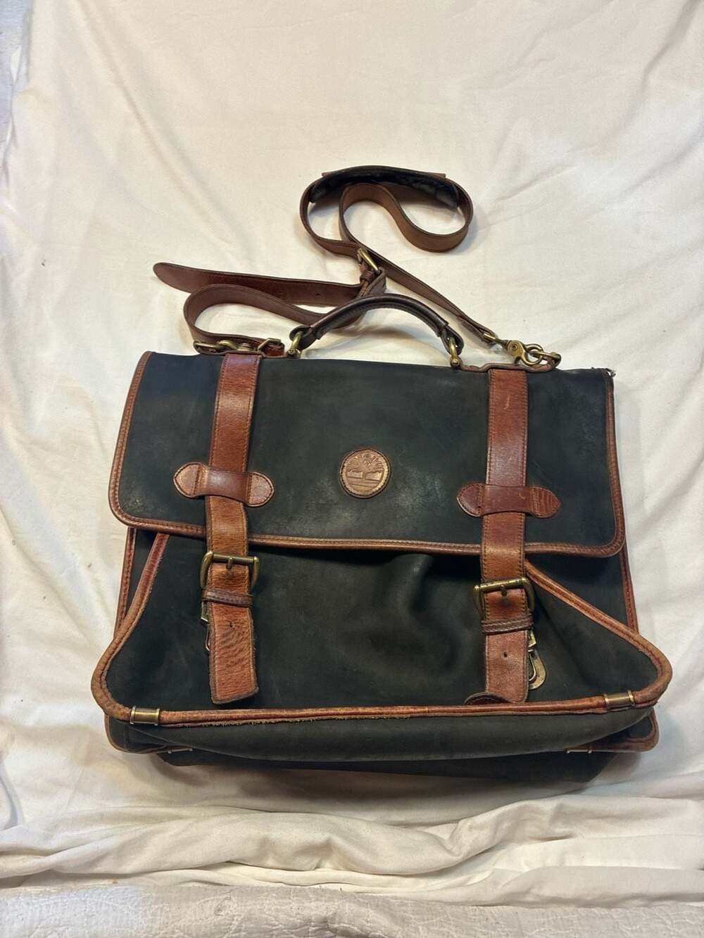 Vintage Timberland Leather Messenger Briefcase Bag